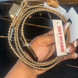 True Religion Leopard Print Belt with Gold Accents